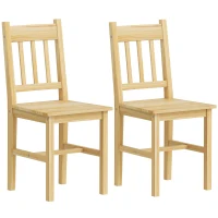 HOMCOM Juego de 2 Sillas de Comedor de Madera Sillas de Cocina con Respaldo de Listones, Asiento Amplio Madera Natural(m-1)