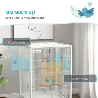 PawHut Colivie pentru Păsări cu Roți cu Hrănitoare Perchii Leagăn și Tăviță Detașabilă 48x46x78 cm Alb(m-7)