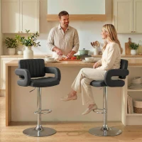 HOMCOM Bar Stools Adjustable Swivel Kitchen Chairs with Backrest Armrest Set of 2 PU Leather Black(m-10)
