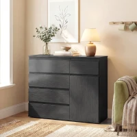 HOMCOM Modern Chest Of Drawers, 5 Drawer Dresser with Adjustable Shelf, Soft-Close Door, Black(m-10)