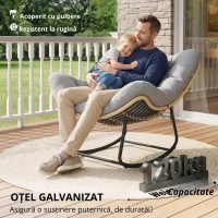 Outsunny Fotoliu balansoar din ratan, șezlong de grădină cu perne groase, balansoar de grădină până la 120 kg, interior/exterior, 87 x 110 x 70 cm, Gri(m-7)