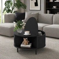 HOMCOM Coffee Table with Lift Top and Hidden Storage, Round Centre Table with Fluted Sliding Door, 80 cm, Black Wood Effect(m-2)