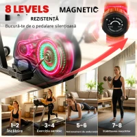 SPORTNOW Ergometru recumbent pentru acasă cu 8 trepte de rezistență reglabilă, frână magnetică, APP, senzor de puls, afișaj LCD, curele pentru picioare(m-6)