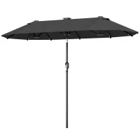 Outsunny Doppelschirm, Terrassenschirm, neigbar, mit Solarpaneel, 35 LEDs, Stahlrahmen, grau, 2,92 x 1,50 x 2,18 m(m-12)