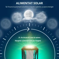 Outsunny Lampă solară în picioare din rattan cu senzor de lumină 25 LED-uri, stil Boho, IP44, rezistentă la stropire, Negru+Gri(m-5)