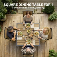Outsunny Square Garden Dining Table with 5.4cm Parasol Hole, Slatted Top, Metal Frame, 86 x 86 x 71cm, Brown(m-4)