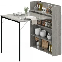 HOMCOM Kitchen Table, Folding Dining Table, with 4-Tier Shelves, Modern Drop-Leaf Table, Grey Wood Effect(m-12)