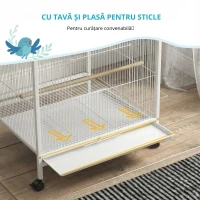 PawHut Colivie pentru Păsări cu Roți cu Hrănitoare Perchii Leagăn și Tăviță Detașabilă 48x46x78 cm Alb(m-6)
