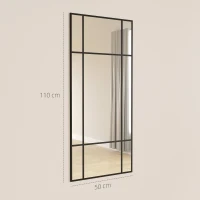HOMCOM Miroir mural verrière rectangulaire style fenêtre, horizontal ou vertical avec 4 crochets, en métal noir - 110x50 cm(m-3)