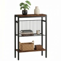 HOMCOM Bijzettafel met 3 planken, kleine nachttafel met metalen frame, rustiek bruin voor de woonkamer(m-15)