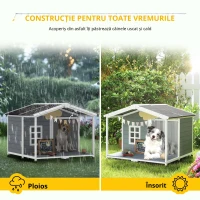 PawHut Cușcă pentru câini rezistentă la intemperii, cușcă înălțată din lemn cu acoperiș din asfalt, terasă, pentru câini de talie medie 103x107x83,5cm Gri(m-7)