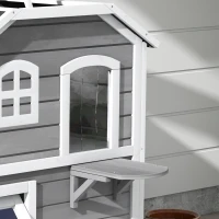 PawHut Casa de pisici din lemn cu 2 etaje rezistentă la iarnă și impermeabilă, cu acoperiș asfaltat, capac cu clapetă, scară, cuib de pisici, adăpost pentru exterior interior, grădină, balcon 78 x 55,5 x 91 cm Gri(m-13)