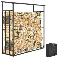 Outsunny Abri-bûches range-bûche extérieur charge maximale 2000 kg avec housse de protection imperméable 185 x 62 x 184 cm noir(m-11)
