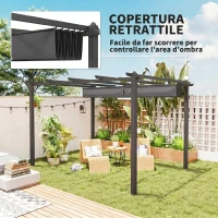 Outsunny Pergola Gazebo 4x3 m con 8 Fori di Drenaggio, in Alluminio, Metallo e Poliestere, Grigio Scuro(m-4)