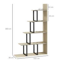 HOMCOM 5-Tier Bookcase, Wooden Ladder Bookshelf Display Stand, Oak(m-3)