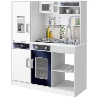 AIYAPLAY Set Cucina Giocattolo in Legno con Fornello con Luci e Suoni, Lavello con Circolo d'Acqua e Accessori, Bianco(m-1)