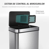 HOMCOM Coș de gunoi cu senzor 60 L cu capac cu închidere silențioasă, coș de gunoi automat de bucătărie din oțel inoxidabil, argintiu(m-5)