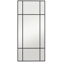 HOMCOM Miroir mural verrière rectangulaire style fenêtre, horizontal ou vertical avec 4 crochets, en métal noir - 110x50 cm(m-1)