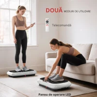 Placă vibratoare HOMCOM cu 99 trepte, 2 benzi fitness 73 x 40 x 13cm Alb+Negru(m-8)