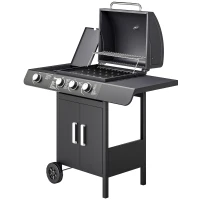 Outsunny Barbecue a Gas con Coperchio, 4 Bruciatori da 11.6kW, Fornello, Mensola e 2 Ruote, 110x50x100cm Nero(m-11)