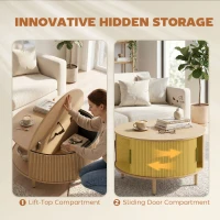 HOMCOM Coffee Table with Lift Top and Hidden Storage, Round Centre Table with Fluted Sliding Door, 80 cm, Natural Wood(m-4)