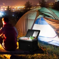 Outsunny 50L Camping Fridge, Portable Freezer Compressor Car Refrigerator with LED, Telescopic Handle, 12/24V DC 110-240V AC Electric Cool Box Down to -20℃ for Campervan RV Boat Travel Truck(m-14)
