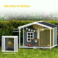 PawHut Cușcă pentru câini rezistentă la intemperii, cușcă înălțată din lemn cu acoperiș din asfalt, terasă, pentru câini de talie medie 103x107x83,5cm Gri(m-4)