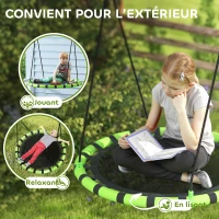 AIYAPLAY Balançoire nid d'oiseau, balançoire suspendue avec cordes réglables en hauteur, siège rond Ø 100 cm, noir(m-6)