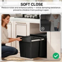 HOMCOM Pull Out Bin, Kitchen Under Sink Bin with 2 Removable Compartments, Smooth Glide, Black(m-7)