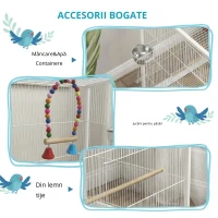 PawHut Colivie pentru Păsări cu Roți cu Hrănitoare Perchii Leagăn și Tăviță Detașabilă 48x46x78 cm Alb(m-5)