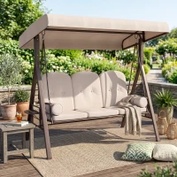 Outsunny Balancelle de Jardin 3 Places Grand Confort Toit Inclinaison réglable Coussins Plateaux rétractables 121x208x172cm beige(m-9)