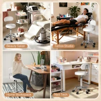 HOMCOM Tabouret à roulettes, tabouret de massage avec hauteur réglable 70-86 cm et dossier, pivotant 360°, blanc(m-8)