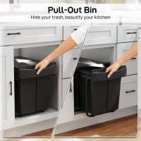 HOMCOM Pull Out Bin, Kitchen Under Sink Bin with 2 Removable Compartments, Smooth Glide, Black(m-4)