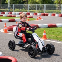 HOMCOM Go Kart Elettrico per Bambini 3-8 Anni, 12V 3-5 km/h, con Cintura di Sicurezza, Capacità 30 kg, Bianco(m-10)