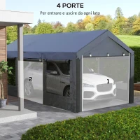 Outsunny Gazebo per Auto e Feste con Altezza Regolabile, 4 Porte e 4 Finestre, 6x3m Grigio Scuro(m-6)
