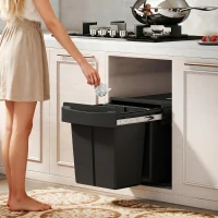 HOMCOM Pull Out Bin, Kitchen Under Sink Bin with 2 Removable Compartments, Smooth Glide, Black(m-2)