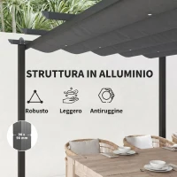 Outsunny Pergola Gazebo 4x3 m con 8 Fori di Drenaggio, in Alluminio, Metallo e Poliestere, Grigio Scuro(m-7)