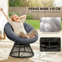 Outsunny Scaun Papasan rotativ 360° Fotoliu din coș cu pernă Cadru din oțel Fotoliu rotund din ratan Loungesessel Gri(m-8)