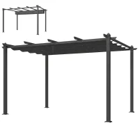 Outsunny Pergola Gazebo 4x3 m con 8 Fori di Drenaggio, in Alluminio, Metallo e Poliestere, Grigio Scuro(m-11)