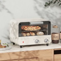 HOMCOM Mini Oven, Small Toaster Oven with Glass Door, Adjustable Temperature and Timer, Accessory Included, 750W, Cream White(m-2)