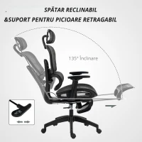 HOMCOM Scaun de birou, scaun de birou ergonomic din plasă cu brațe 3D, spătar inclinabil, 66x64x122 cm, negru(m-5)