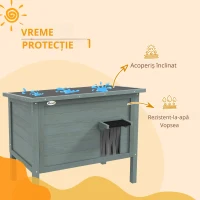 PawHut Casa pentru pisici adăpost de exterior din lemn ridicată cu acoperiș deschis izolată 85 x 50 x 68,5 cm gri închis și negru(m-5)