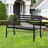 Outsunny Stylish 2 Seater Metal Garden Porch Chair Bench Stable Patio Outdoor Park Metal Bench - Black(m-12)