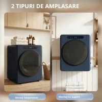 HOMCOM Uscător cu evacuare 5kg, 1000W uscător frontal compact independent cu tambur din oțel inoxidabil, timer, albastru(m-4)
