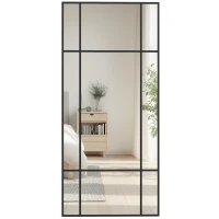HOMCOM Miroir mural verrière rectangulaire style fenêtre, horizontal ou vertical avec 4 crochets, en métal noir - 110x50 cm(m-12)