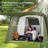 Outsunny Cort Gonflabil Tip Tunel pentru 3-6 Persoane cu Pridvor, Ferestre din Plasă și Husă, Impermeabil, Verde Măsliniu(m-7)