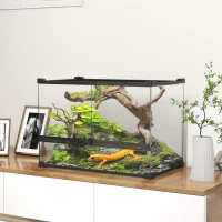 PawHut Boîte à reptiles, boîte d'élevage de reptiles, fermeture sécurisée par rotation, ventilation frontale, 50x30x35cm, noir(m-2)
