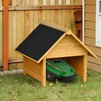 Outsunny Holzgarage für Rasenmäher Roboter Mähroboter Garage Carport für Rasenroboter Sonnen- & Regenschutz Gelb 75 x 76 x 70 cm(m-10)
