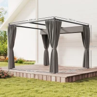 Outsunny Pergola 3 x 3 m Freistehend Terrassenüberdachung mit Schiebedach, 4 Seitenwände UV-beständig Hellgrau(m-3)