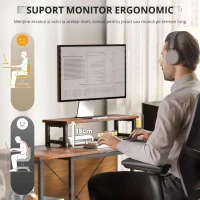 HOMCOM Birou în formă de L, versatil cu rafturi ajustabile și poșetă de depozitare, suport pentru monitor, Maro(m-6)